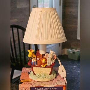 Vtg Handmade Lamp Noahs Ark Bible Small Nursery Light Shade Hand Painted 90s Htf